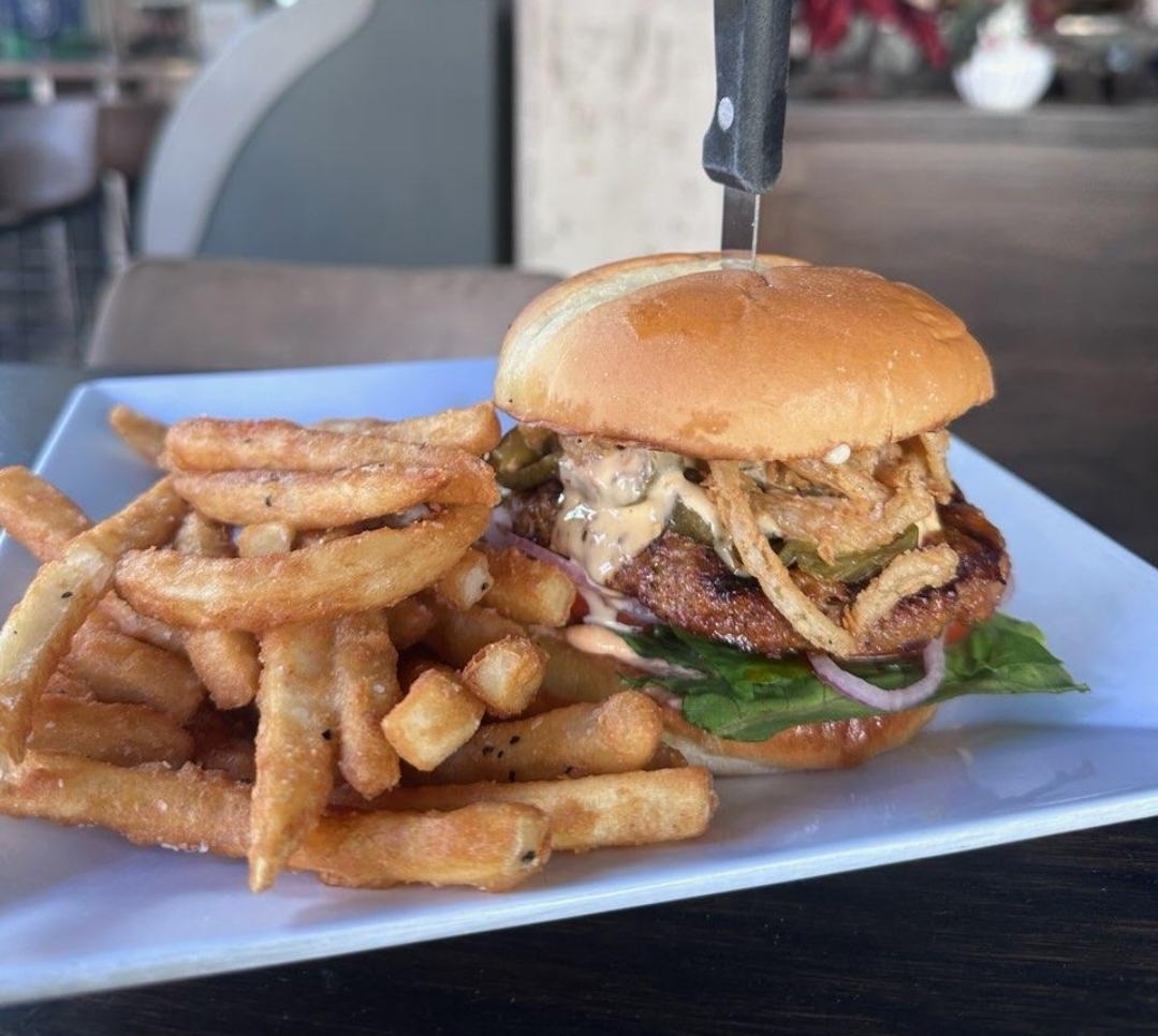 Chorizo Burger with fries at Cairde Public House